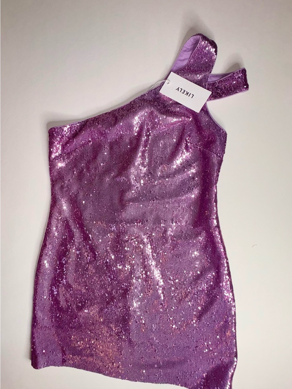 LIKELY Toscano Dress Size 12 Pink Sequin One Shoulder Cutout Mini NWT